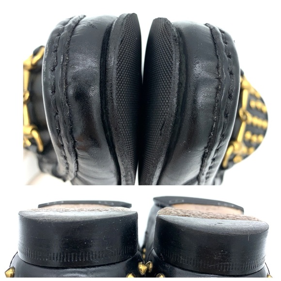 Gucci Betis Glamour Nero Studded Flats Shoes Loafers Horsebit - Picture 11 of 12